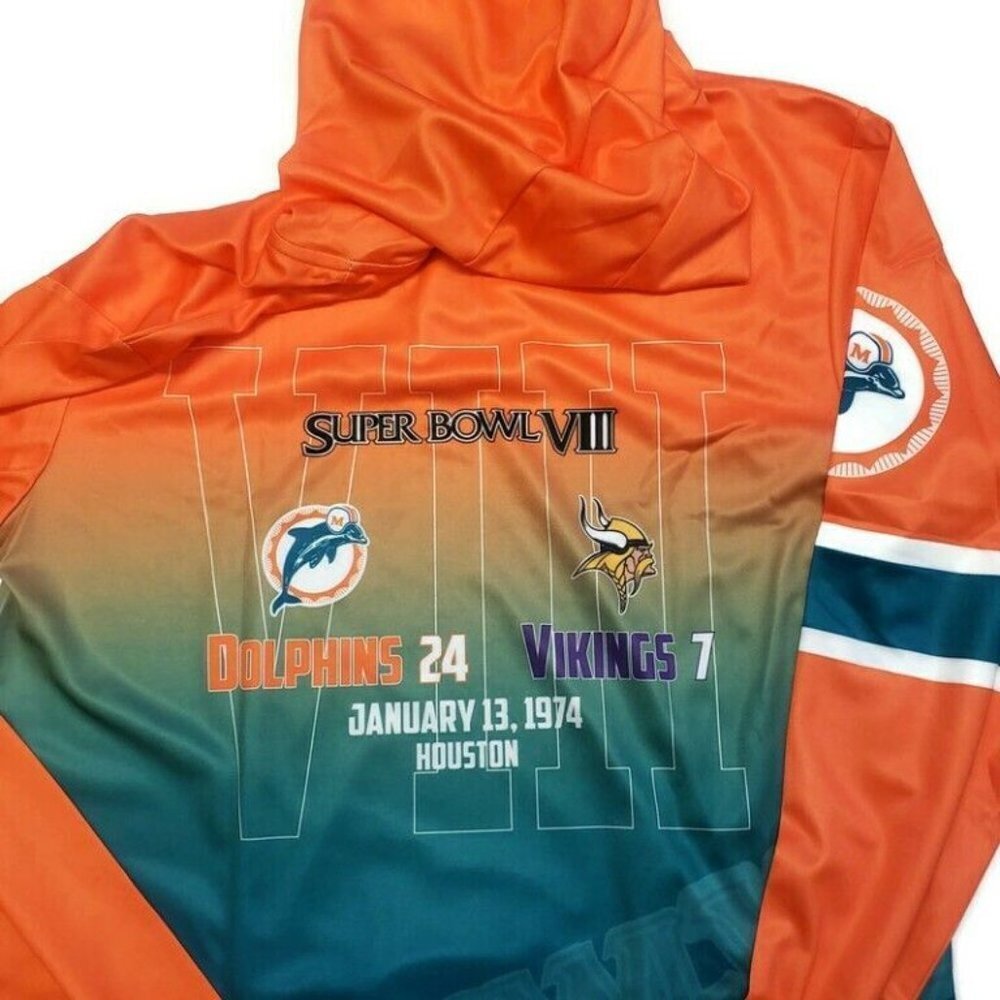 NFL Miami Dolphins Super Bowl VIII Champions Hood Long Sleeve Tee Mens Medium - Picture 5 of 8